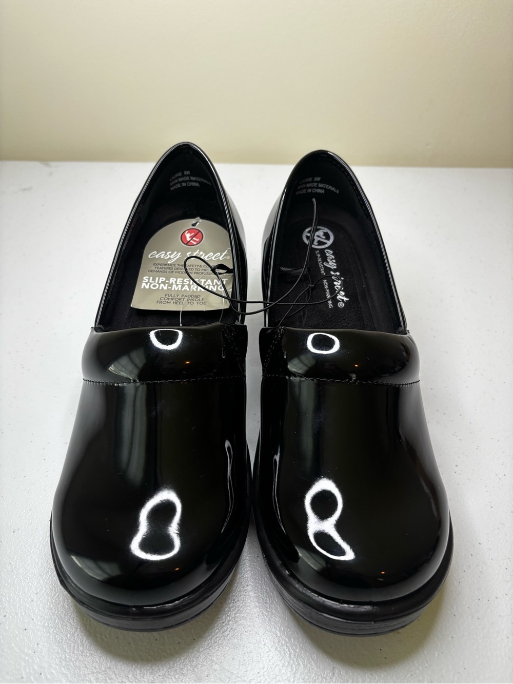 Easy Street Black Patent Slip-On Work Clogs Ankle Loafers - Picture 5 of 8